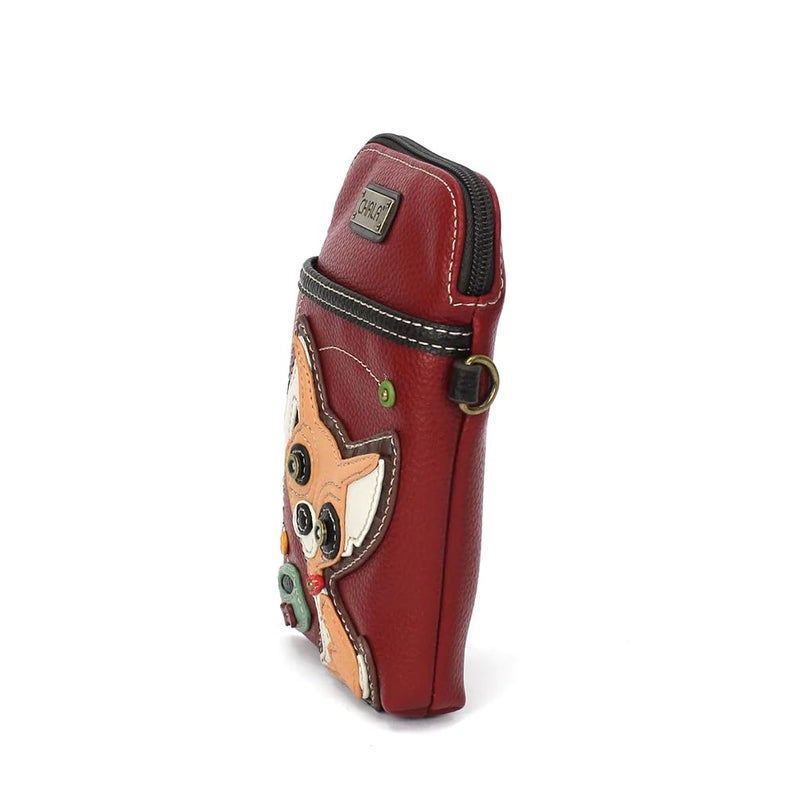 CHALA Dog Collection Cell Phone Crossbody Purse-Women PU Leather/Canvas Multicolor Handbag with Adjustable Strap - Chihuahua - burgundy - Image 4